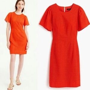 J.Crew Eyelet Dress Womens 4 Orange Summer Preppy Short Puff Sleeve A-Line Mini